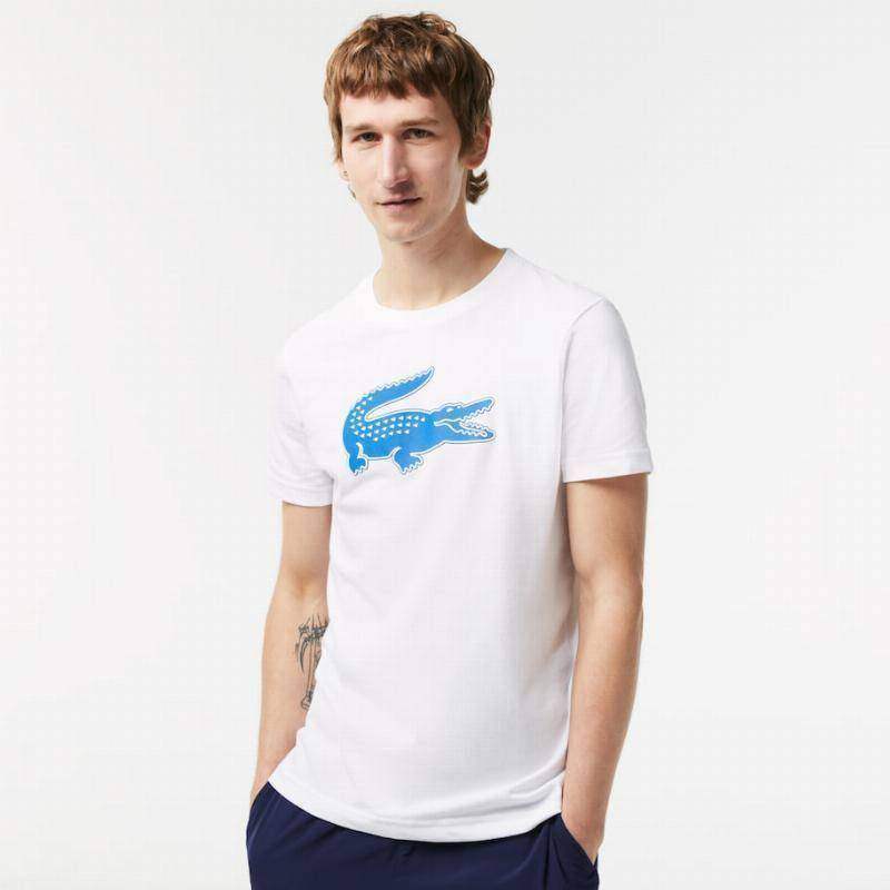 Lacoste Sport Atmungsaktives T-Shirt Weiß Blau