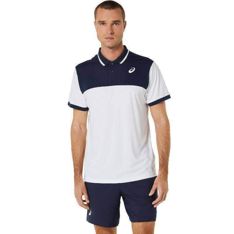 Asics Court Polo Weiß Marineblau