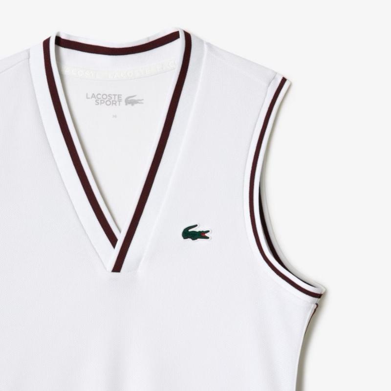 Lacoste Sport Pique Kleid Weiß Bordeaux