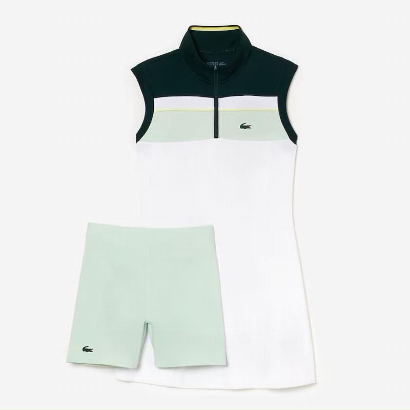 Lacoste Sport Recyceltes Kleid Weiß Grün