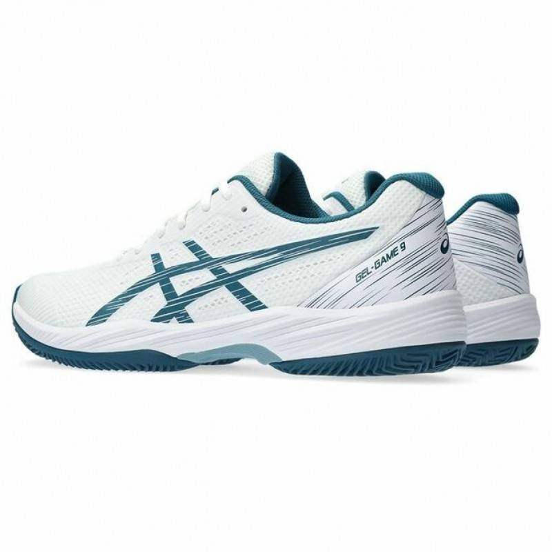 Asics Gel Game 9 Clay Tennisschuhe Weiß Grün Blau