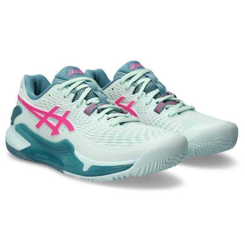 Asics Gel Resolution 9 Clay Damen Tennisschuhe in Minze Rosa Neonfarben