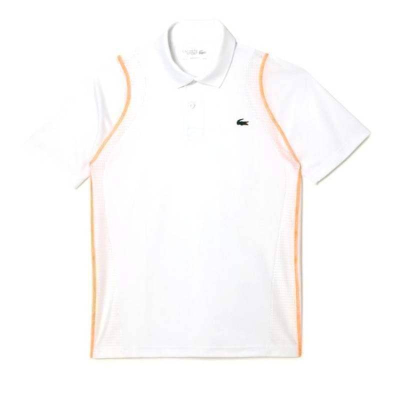 Polo Lacoste Recyceltes Polyester Weiß Orange