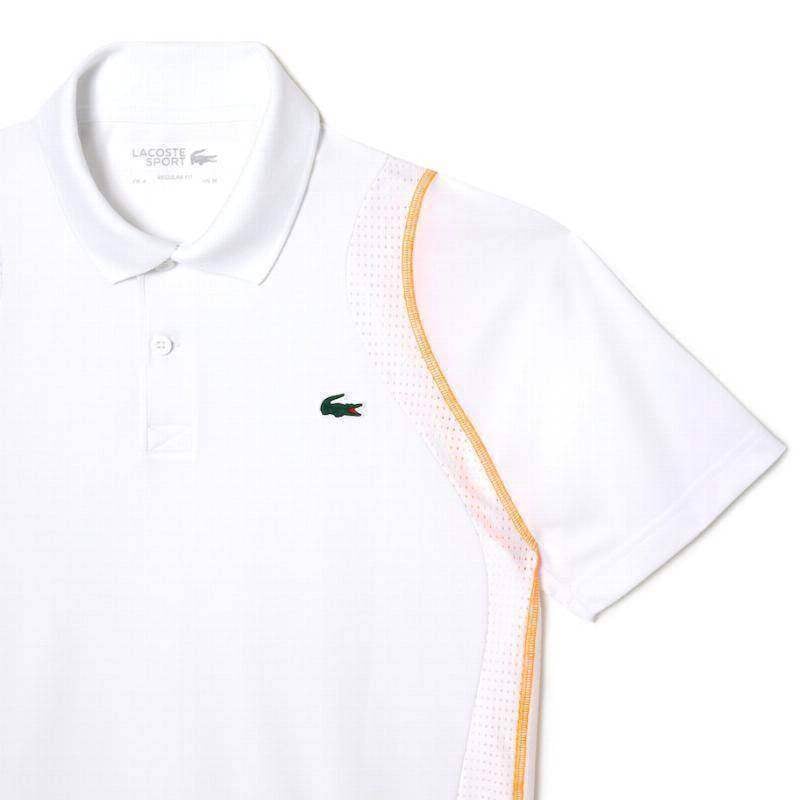 Polo Lacoste Recyceltes Polyester Weiß Orange