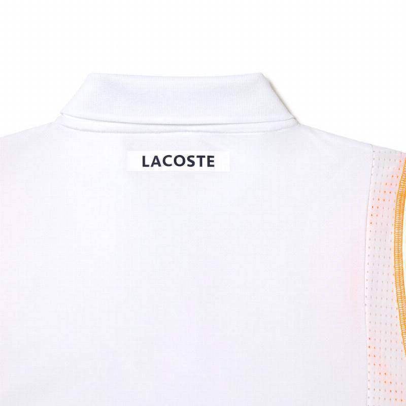 Polo Lacoste Recyceltes Polyester Weiß Orange